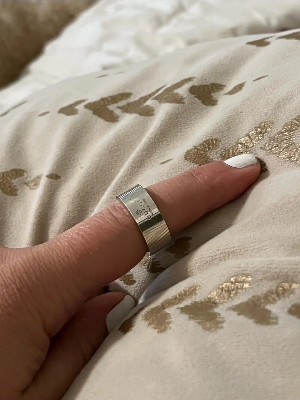 Gucci Silver Engraved Logo Band Ring